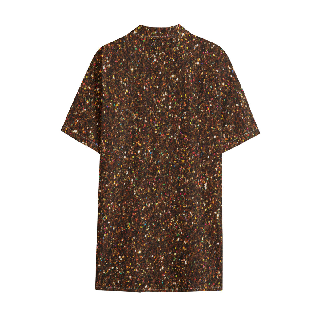 Brown (NOT Real) Glitter Print Cotton Hawaiian Shirt