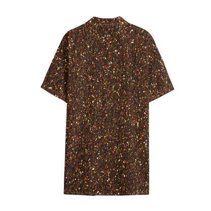 Brown (NOT Real) Glitter Print Cotton Hawaiian Shirt