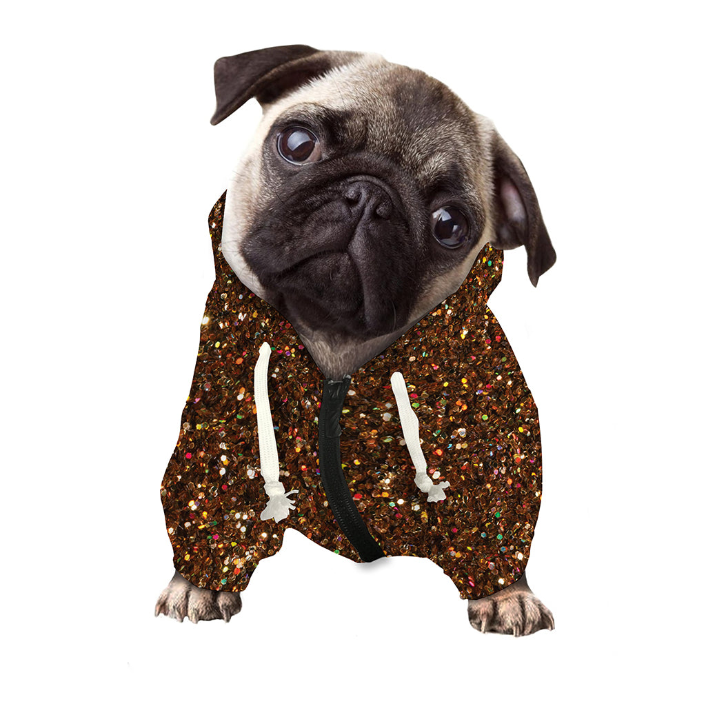 Brown (NOT Real) Glitter Print Dog Zip Up Hoodie