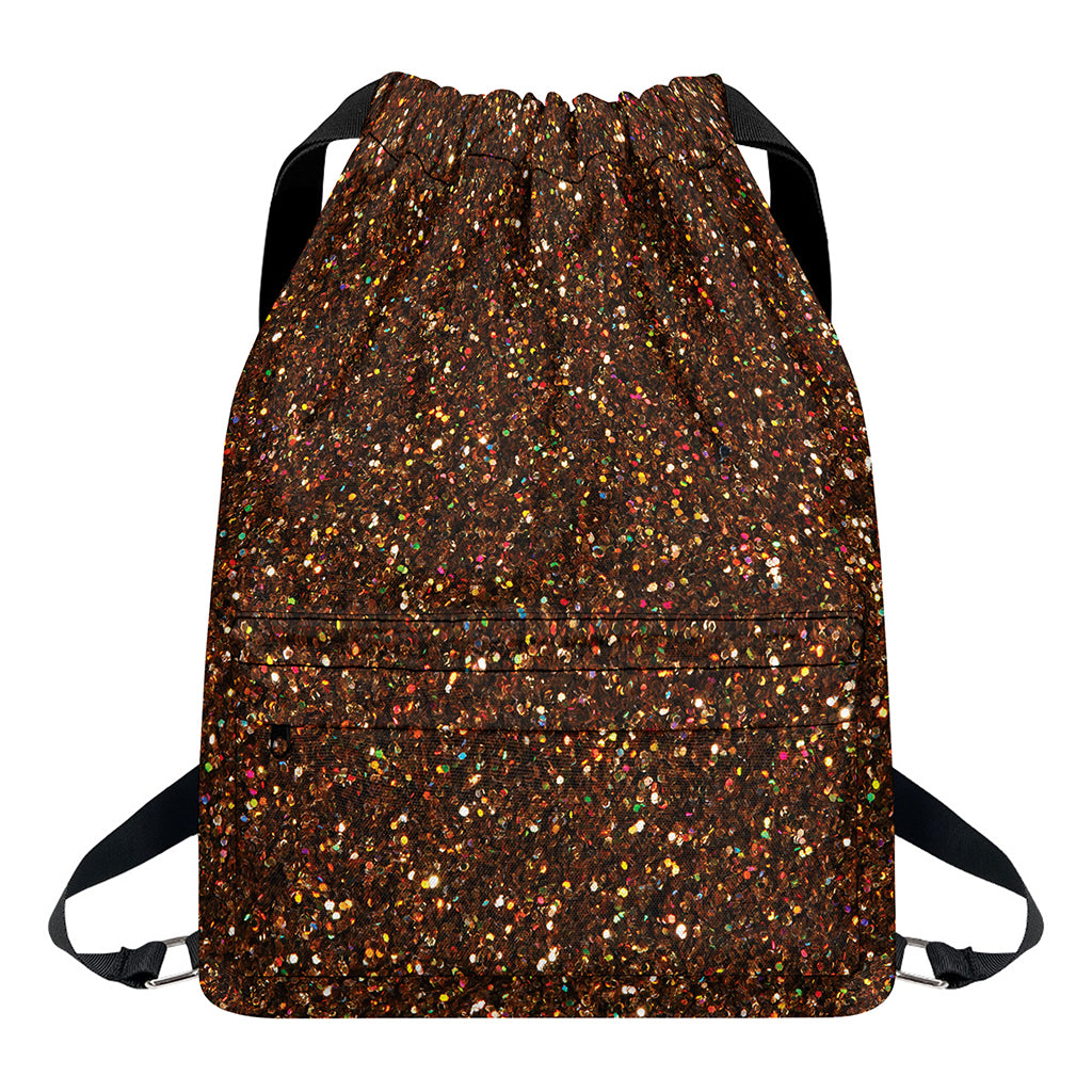 Brown (NOT Real) Glitter Print Drawstring Backpack