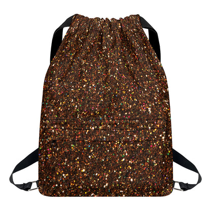 Brown (NOT Real) Glitter Print Drawstring Backpack
