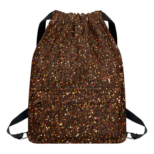 Brown (NOT Real) Glitter Print Drawstring Backpack