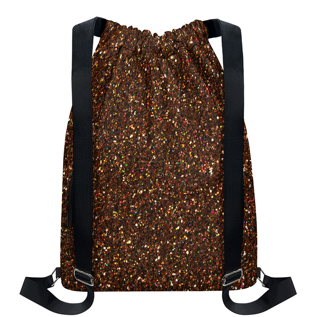 Brown (NOT Real) Glitter Print Drawstring Backpack