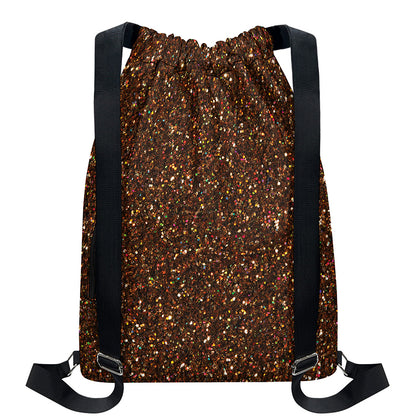 Brown (NOT Real) Glitter Print Drawstring Backpack