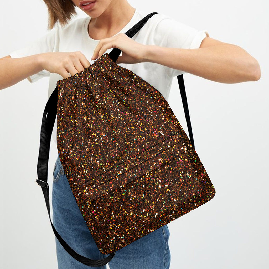 Brown (NOT Real) Glitter Print Drawstring Backpack