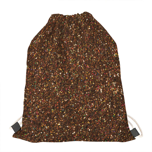 Brown (NOT Real) Glitter Print Drawstring Bag