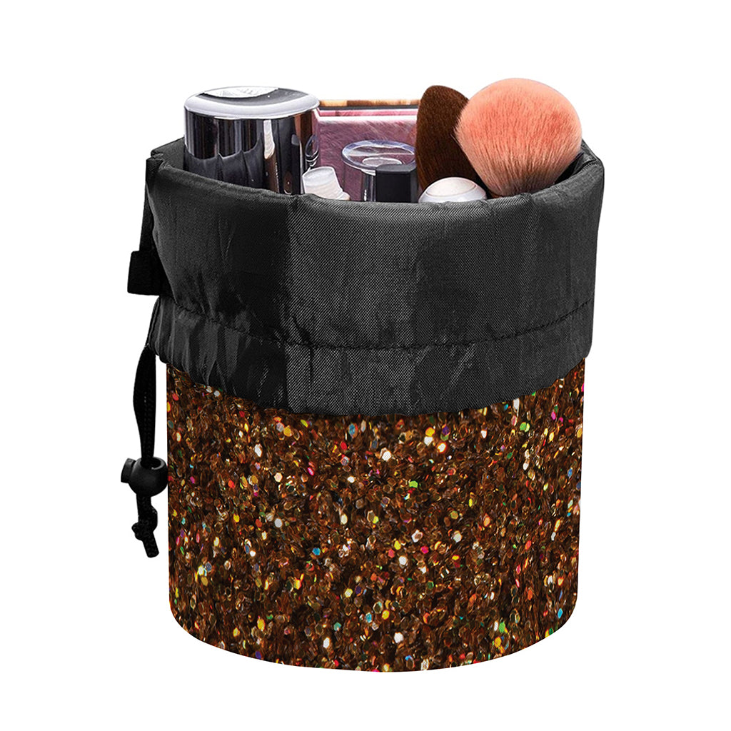 Brown (NOT Real) Glitter Print Drawstring Makeup Bag