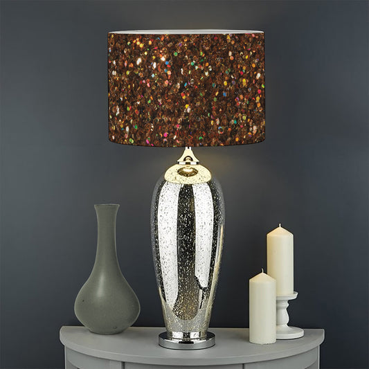 Brown (NOT Real) Glitter Print Drum Lamp Shade