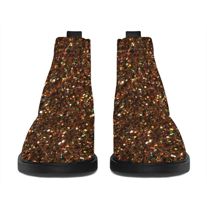 Brown (NOT Real) Glitter Print Flat Ankle Boots