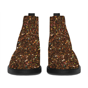 Brown (NOT Real) Glitter Print Flat Ankle Boots