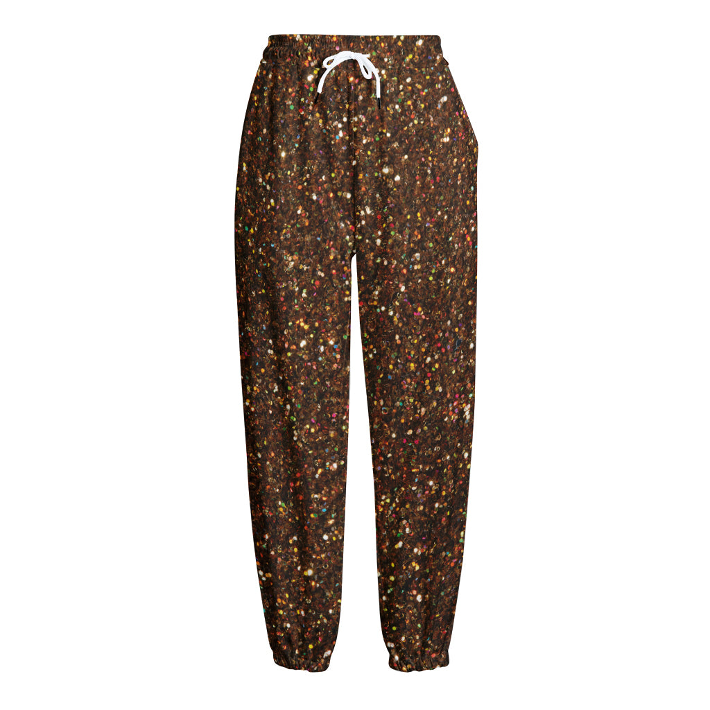Brown (NOT Real) Glitter Print Fleece Lined Knit Pants