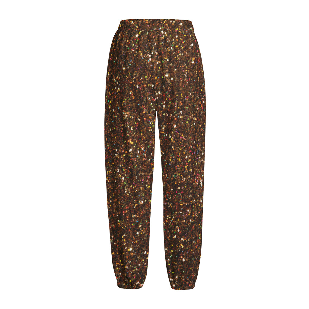 Brown (NOT Real) Glitter Print Fleece Lined Knit Pants