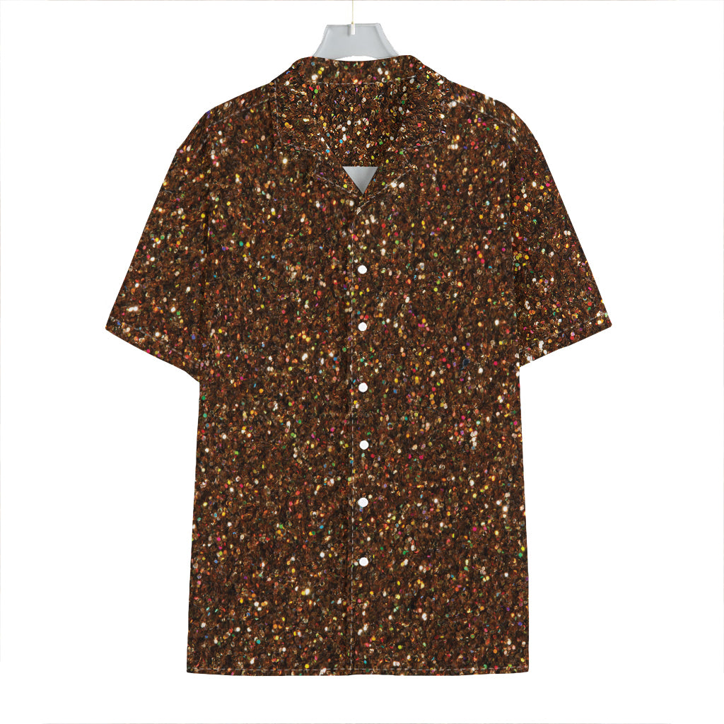 Brown (NOT Real) Glitter Print Hawaiian Shirt