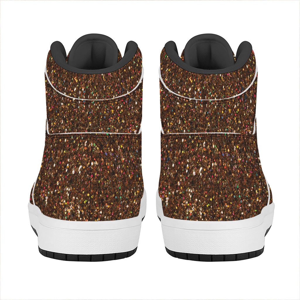 Brown (NOT Real) Glitter Print High Top Leather Sneakers