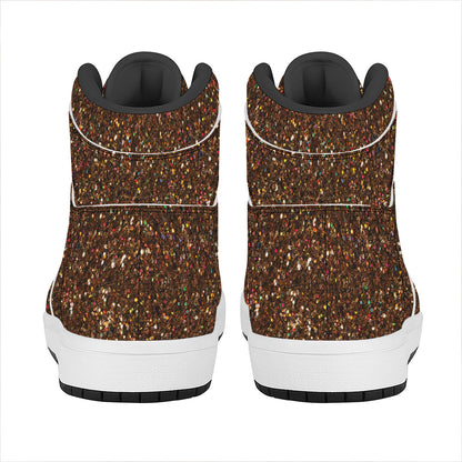 Brown (NOT Real) Glitter Print High Top Leather Sneakers