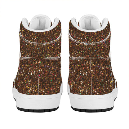 Brown (NOT Real) Glitter Print High Top Leather Sneakers
