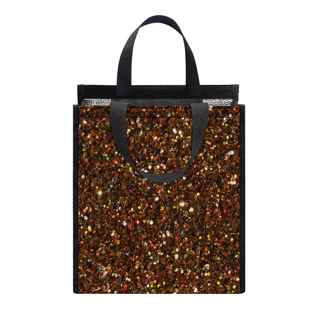 Brown (NOT Real) Glitter Print Insulated Lunch Tote