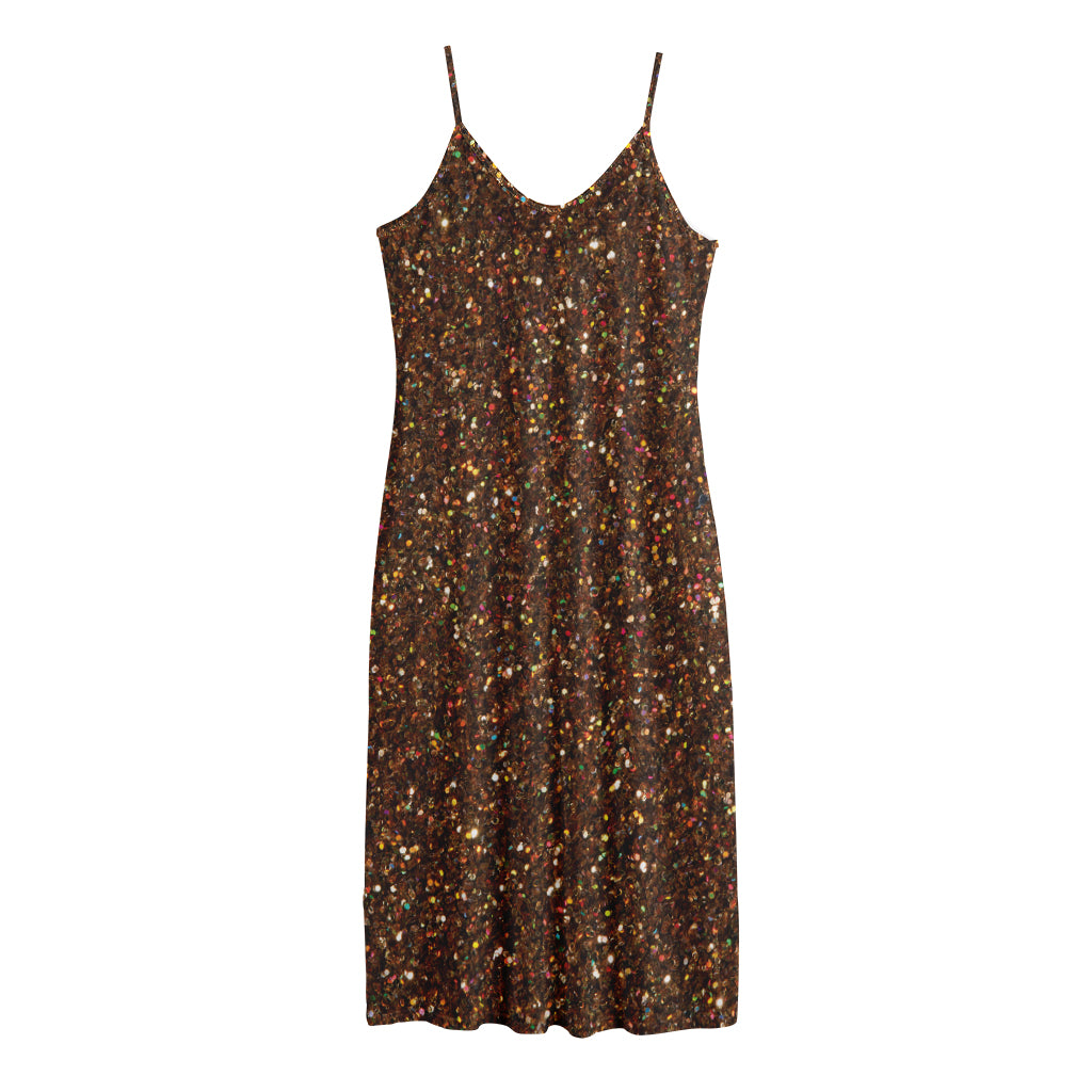 Brown (NOT Real) Glitter Print Jersey Midi Cami Dress