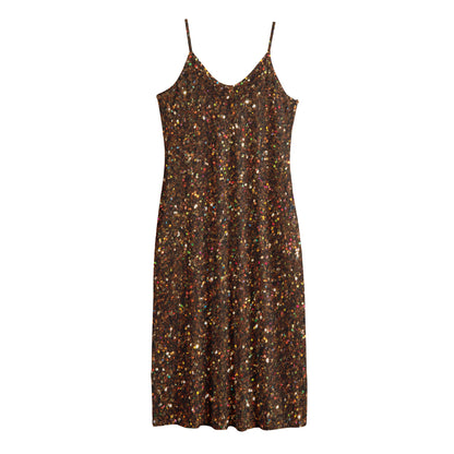 Brown (NOT Real) Glitter Print Jersey Midi Cami Dress