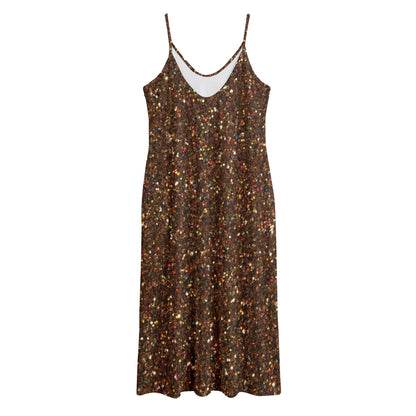 Brown (NOT Real) Glitter Print Jersey Midi Cami Dress