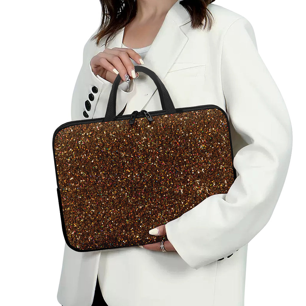 Brown (NOT Real) Glitter Print Laptop Sleeve With Handle
