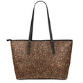 Brown (NOT Real) Glitter Print Leather Tote Bag With Zipper