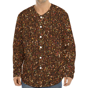 Brown (NOT Real) Glitter Print Long Sleeve Baseball Jersey