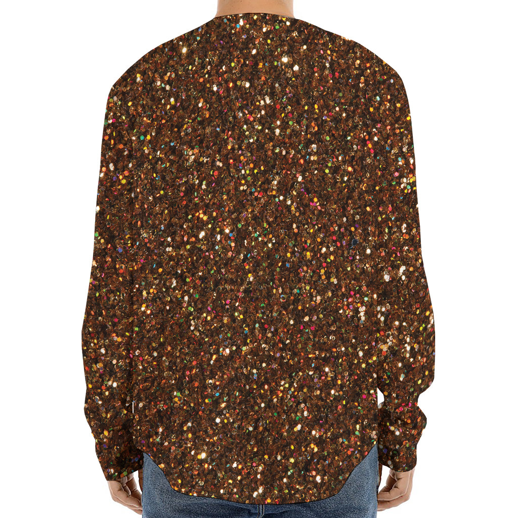 Brown (NOT Real) Glitter Print Long Sleeve Baseball Jersey