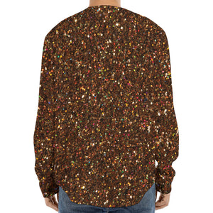 Brown (NOT Real) Glitter Print Long Sleeve Baseball Jersey