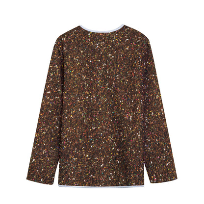 Brown (NOT Real) Glitter Print Long Sleeve Short Coat