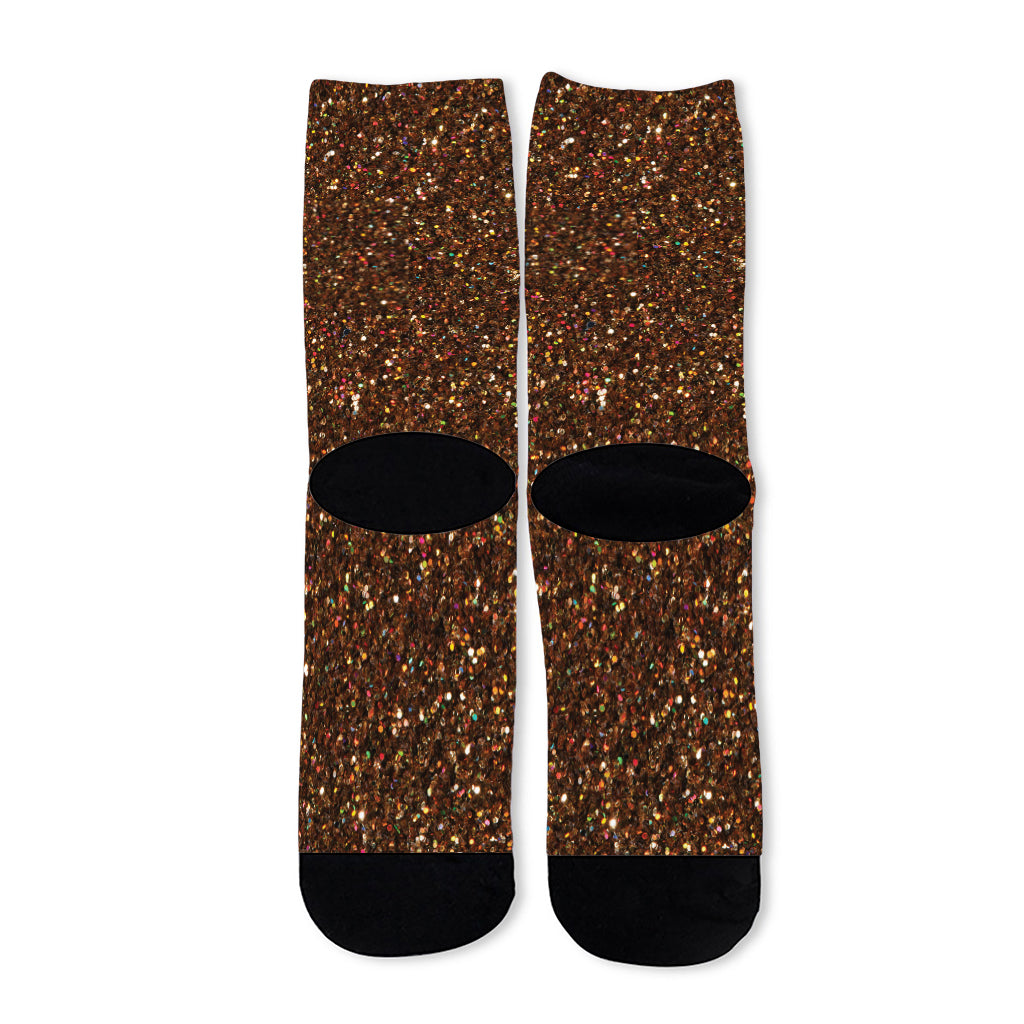 Brown (NOT Real) Glitter Print Long Socks