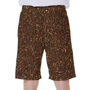 Brown (NOT Real) Glitter Print Men's Beach Shorts