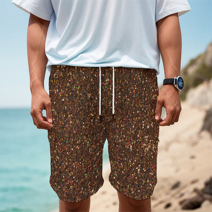 Brown (NOT Real) Glitter Print Men's Cargo Shorts