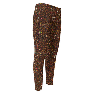 Brown (NOT Real) Glitter Print Men's Compression Pants