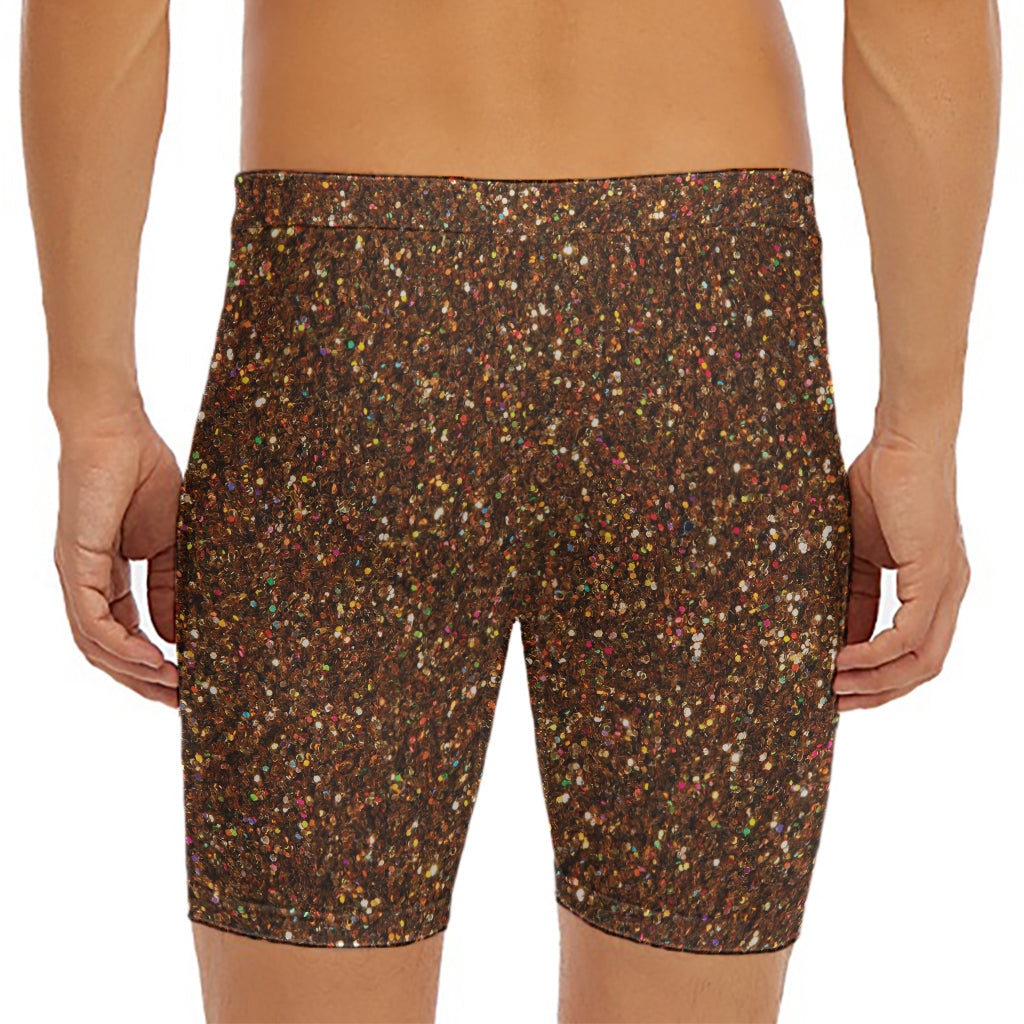 Brown (NOT Real) Glitter Print Men's Long Boxer Briefs