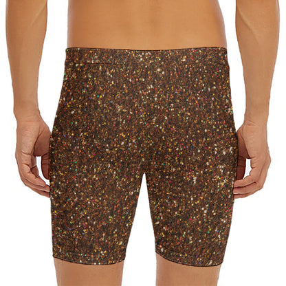 Brown (NOT Real) Glitter Print Men's Long Boxer Briefs
