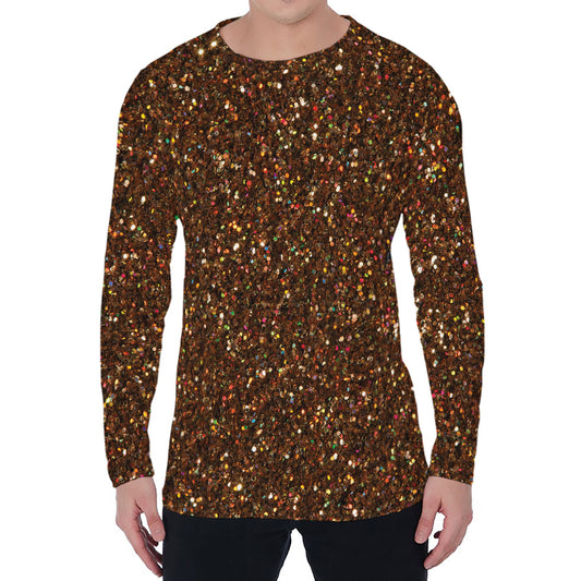 Brown (NOT Real) Glitter Print Men's Long Sleeve T-Shirt