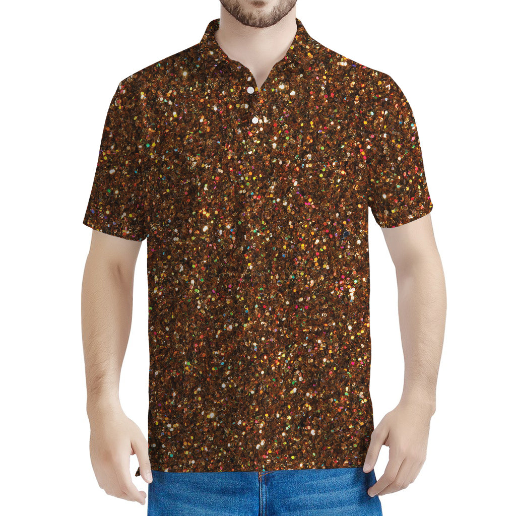 Brown (NOT Real) Glitter Print Men's Polo Shirt