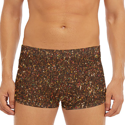 Brown (NOT Real) Glitter Print Men's Short Boxer Briefs