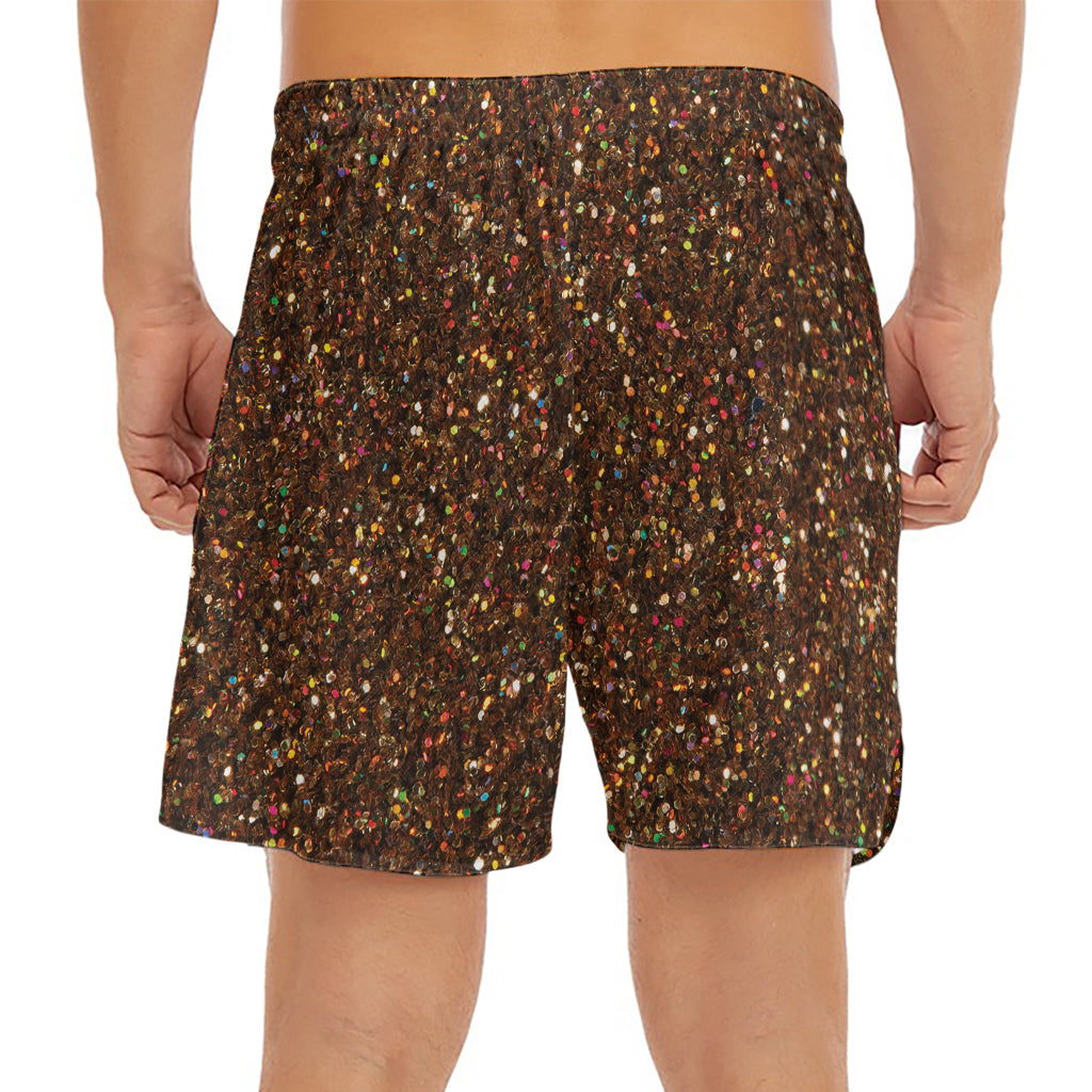 Brown (NOT Real) Glitter Print Men's Split Running Shorts