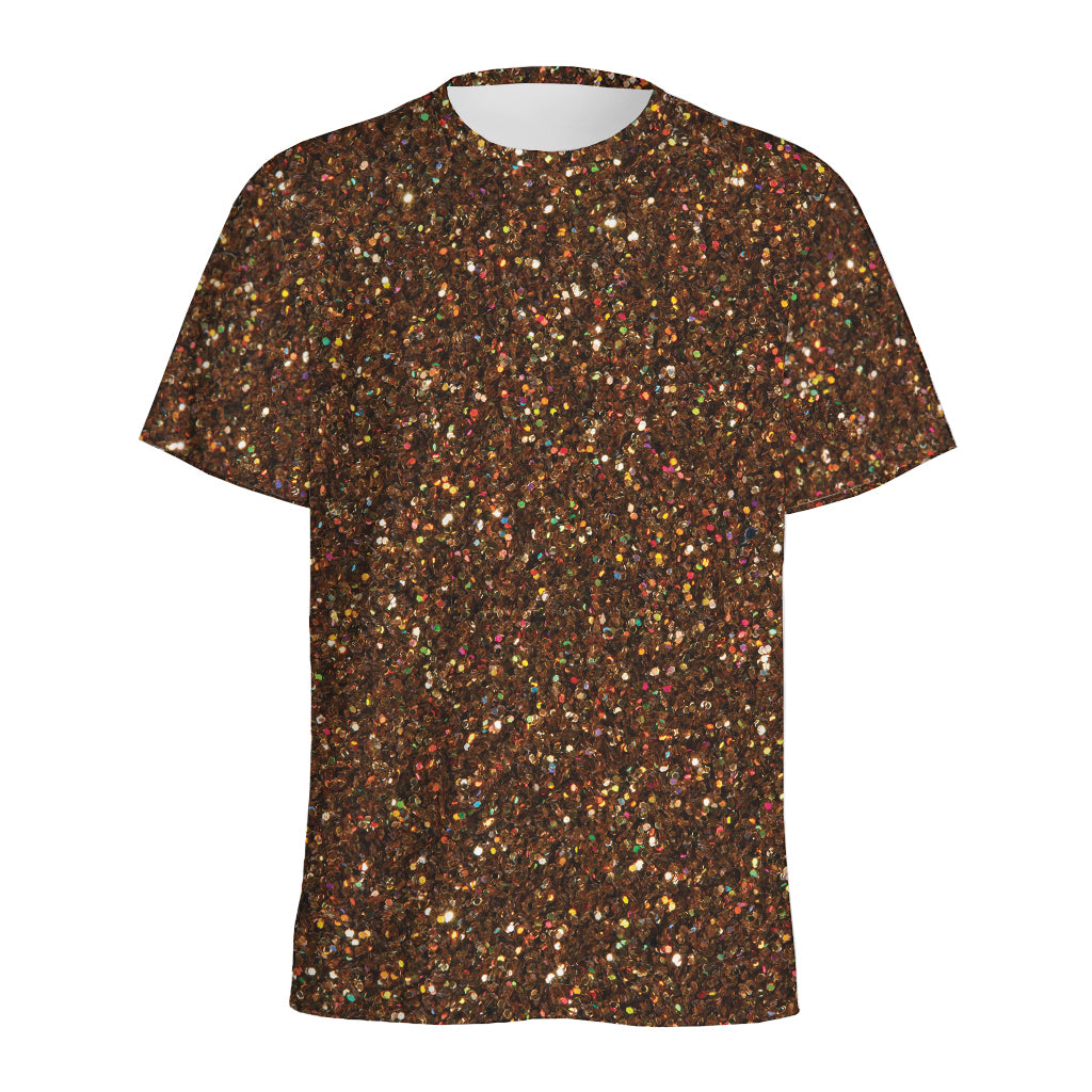 Brown (NOT Real) Glitter Print Men's Sports T-Shirt