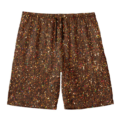 Brown (NOT Real) Glitter Print Men's Swim Trunks