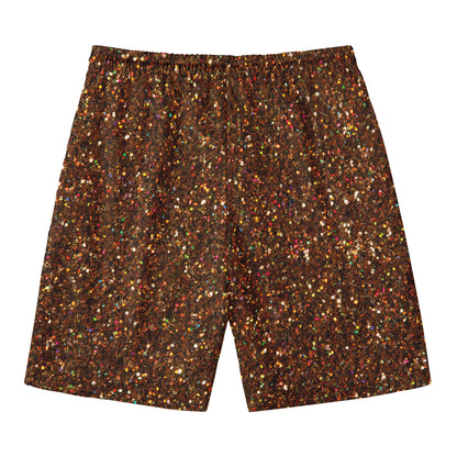 Brown (NOT Real) Glitter Print Men's Swim Trunks
