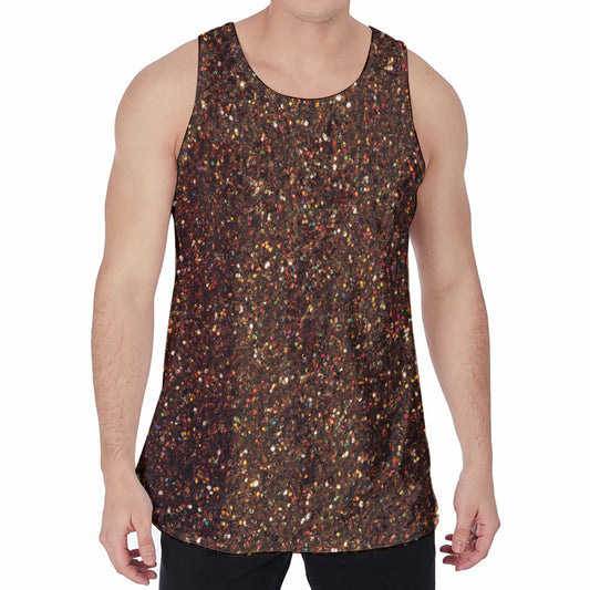 Brown (NOT Real) Glitter Print Men's Velvet Tank Top
