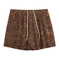 Brown (NOT Real) Glitter Print Mesh Shorts