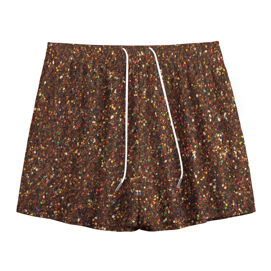 Brown (NOT Real) Glitter Print Mesh Shorts