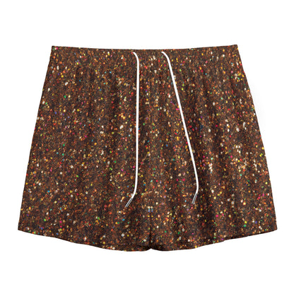 Brown (NOT Real) Glitter Print Mesh Shorts