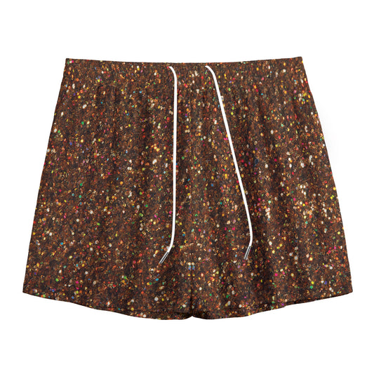 Brown (NOT Real) Glitter Print Mesh Shorts