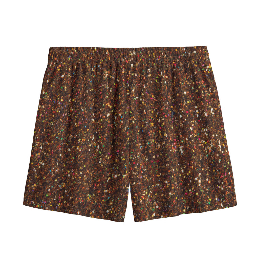 Brown (NOT Real) Glitter Print Mesh Shorts