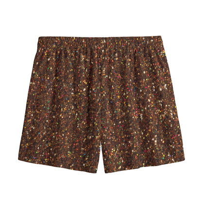 Brown (NOT Real) Glitter Print Mesh Shorts